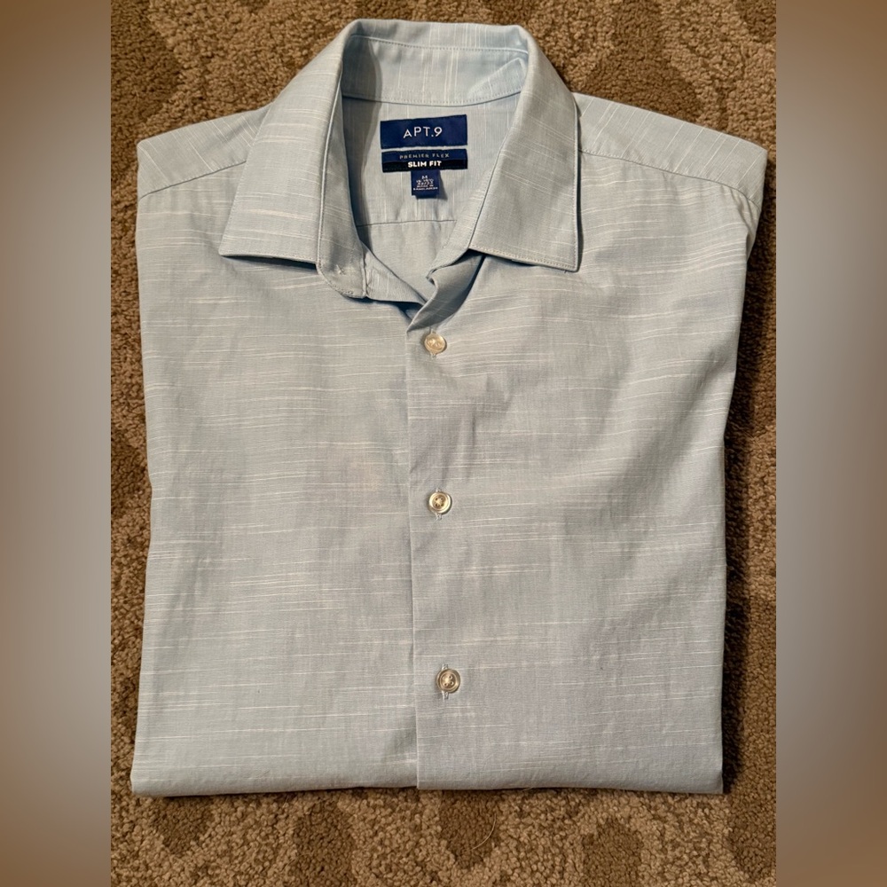 Apt. 9 Men's Subtle Striped Light Blue Dress Shirt-Size Medium Slim fit